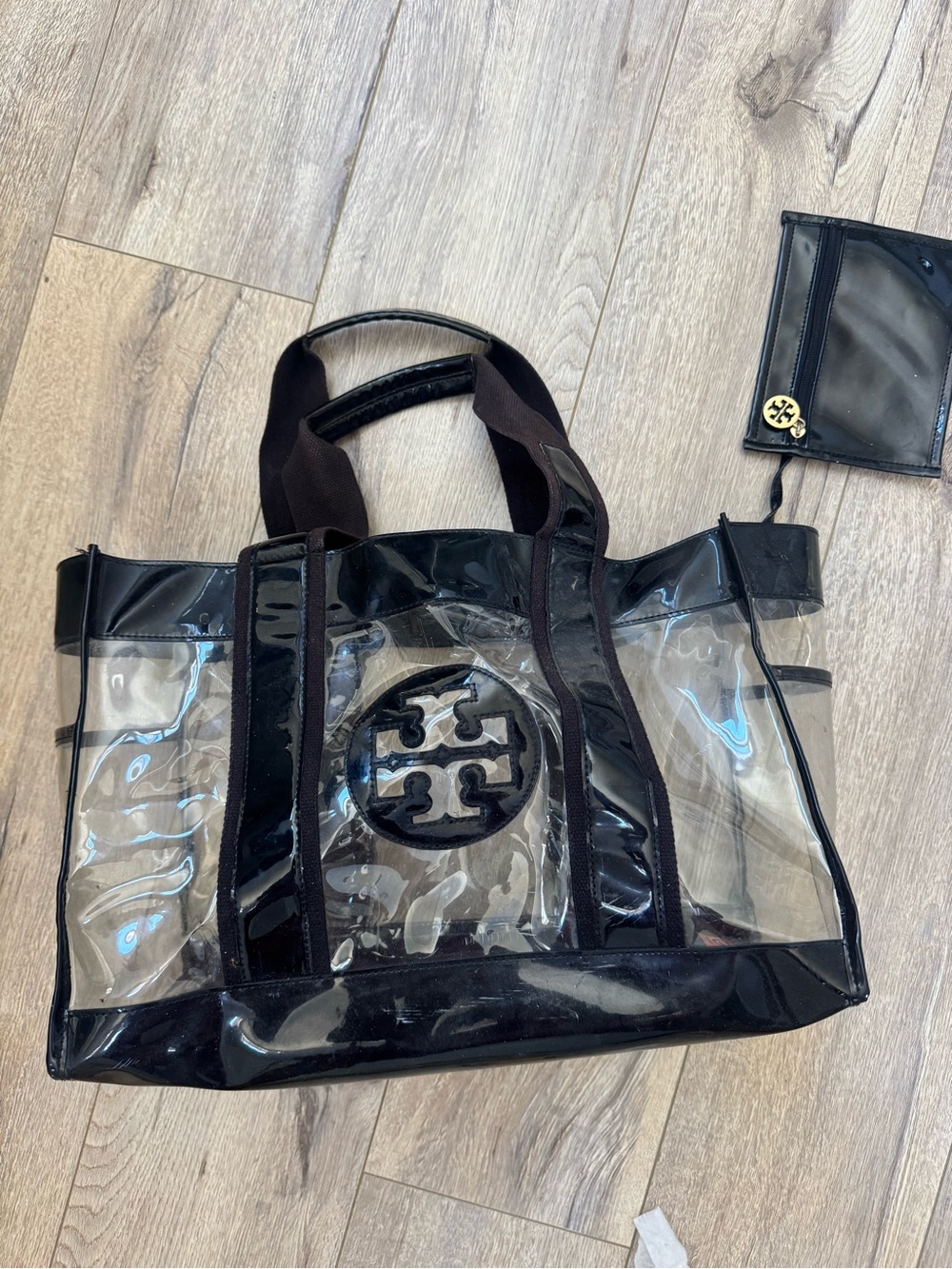 Tory Burch Clear Tote with Black Trim and Logo